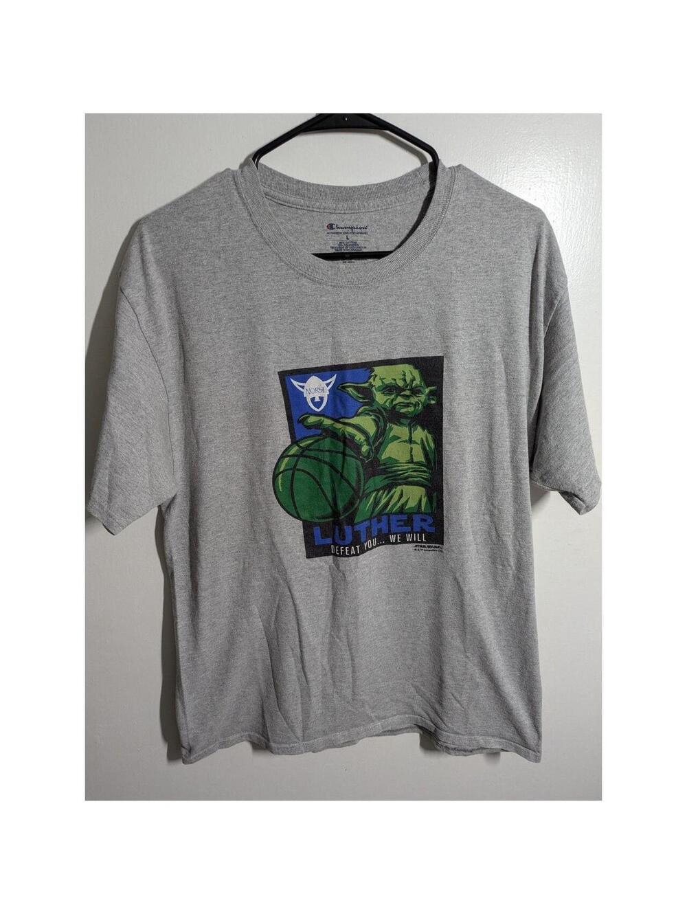 Champion Men's Gray Star Wars Yoda Basketball Graphic T-Shirt Large